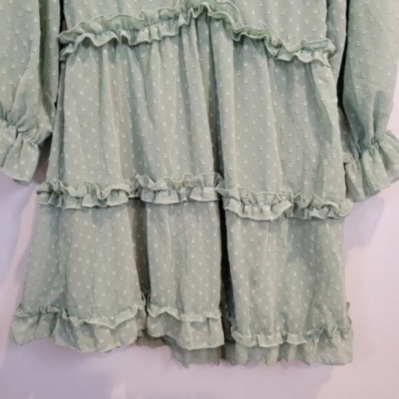 Shein Polka Dot Print Shirred Waist Layered Ruffle Hem Key hole Back Dress - Picture 4 of 10